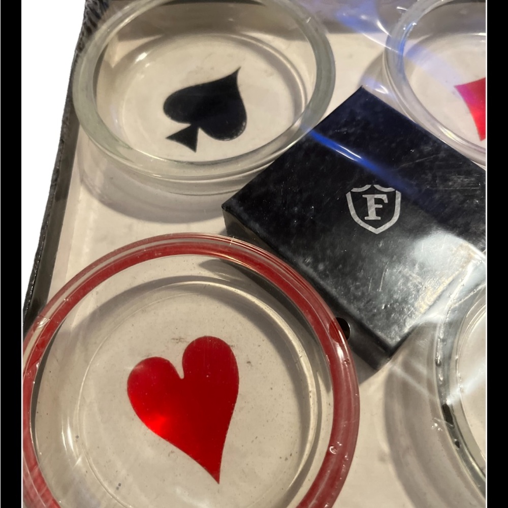 Vintage MCM Federal Glass Poker Ashtray Set NOS Sealed Barware - Picture 2 of 7